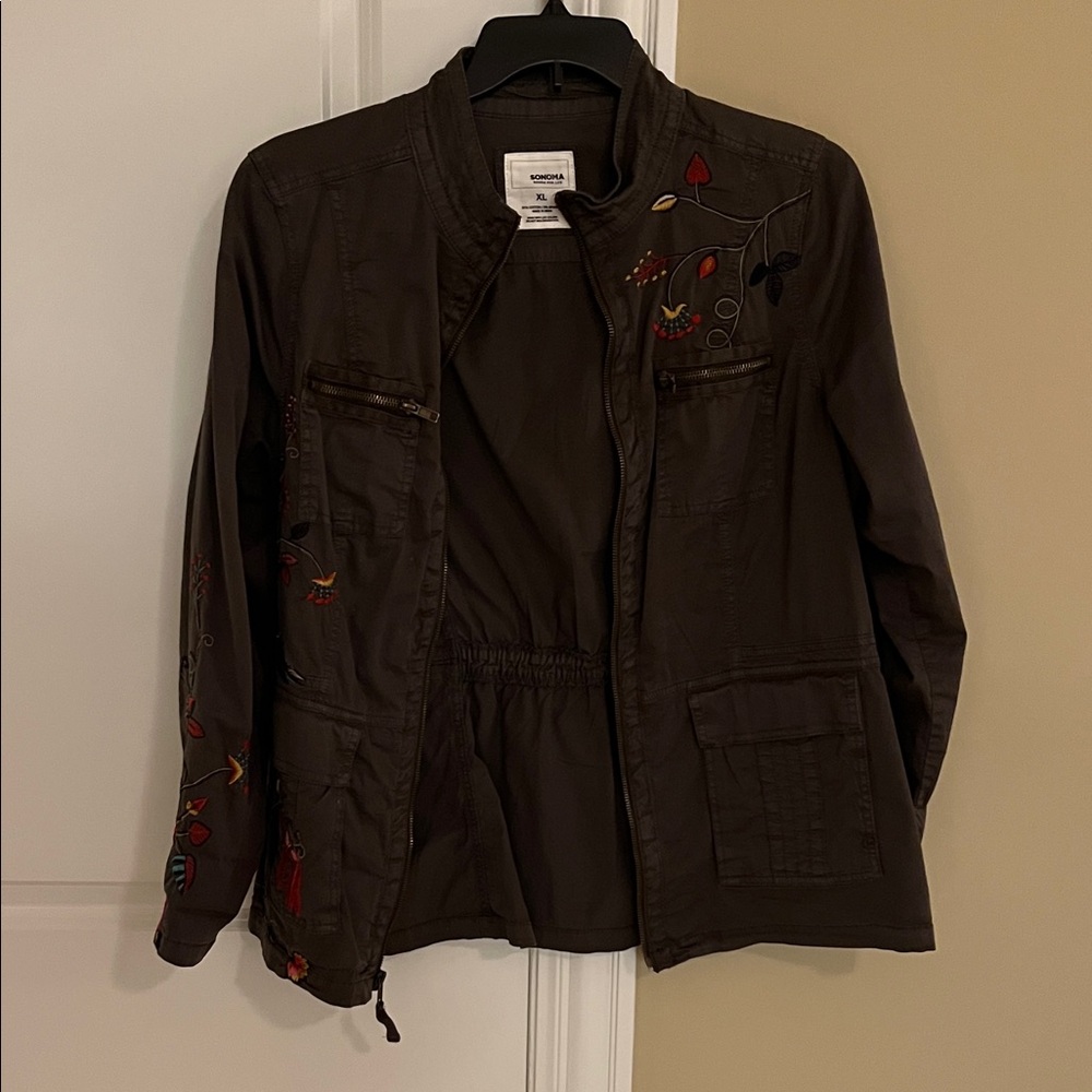 Sonoma Dark Olive Embroidered Utility Jacket